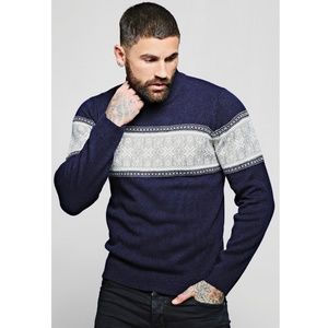 NWT Boohoo Men's High Neck Christmas Navy Sweater